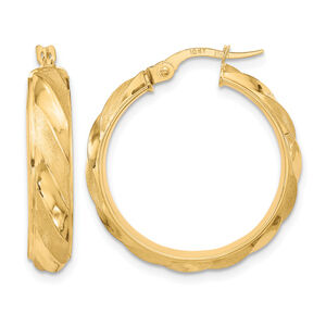 Leslies 10K Polished Textured Twisted Hoop Earrings